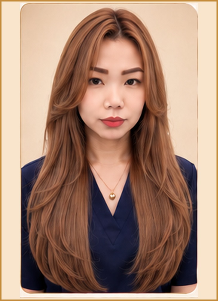 Waist-Length V-Cut with Long Layers, front view