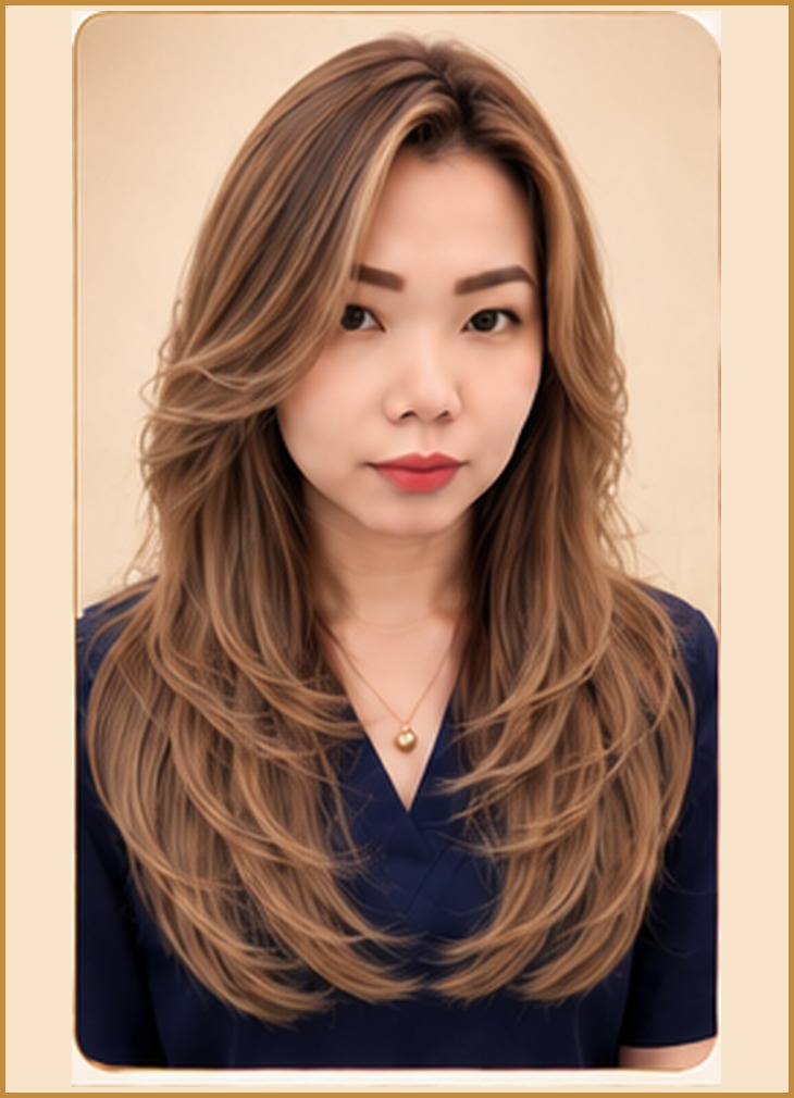 Layered French Balayage for Long Hair, front view
