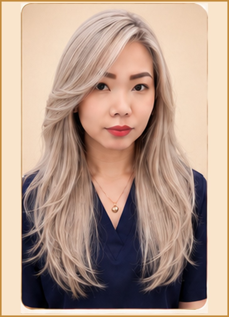 Platinum Textured Cut with Side-Swept Bangs, front view