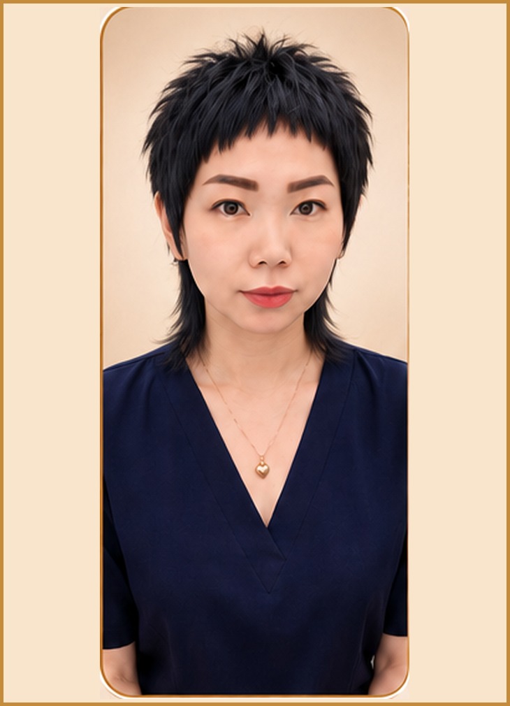 Short Mullet With Baby Bangs, front view